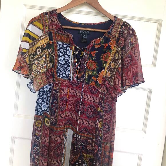 ENFOCUS Studio Flutter Sleeve Patchwork Maxi Dress 4 Bohemian Hippie Festival - Picture 2 of 11